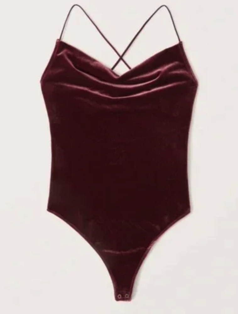 Abercrombie & Fitch Burgundy Maroon Velvet Cowl Neck Bodysuit XS